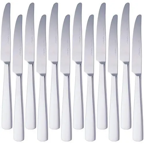 Produktbild: Amazon Basics Tafelmesser mit Eckiger-Rand, Edelstahl, 12er-Pack, Silberfarben
