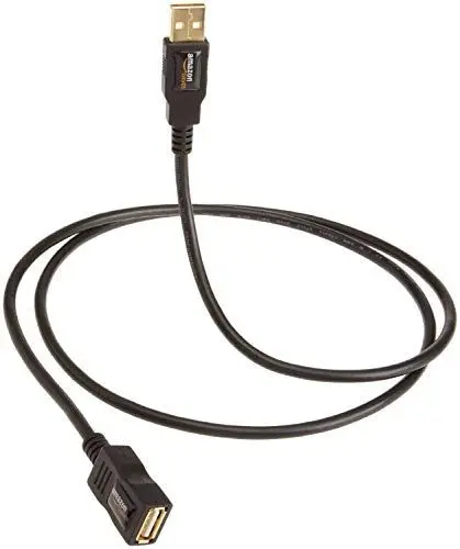 Produktbild: Amazon Basics USB-A auf USB-A 2.0 High-Speed-Verlängerungskabel, Stecker auf A-Buchse, mehrfach geschirmt, vergoldete Kontakte für optimale Signalklarheit, 3 m, Schwarz