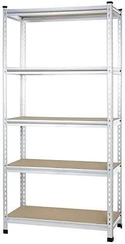 Produktbild: Amazon Basics robustes 5 Regale mit 1.800 kg Tragfähigkeit (360 kg pro Ablage), Doppelstangen, eloxiertes Aluminium, Spanplatte, 45.72 x 91.44 x 182.88 cm