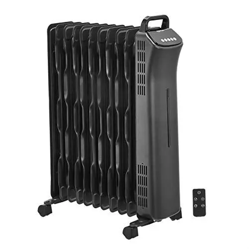 Produktbild: Amazon Basics tragbarer digitaler Ölradiator mit 11 fins ECO-Wellenrippen und Fernbedienung, 2.5 W, Schwarz