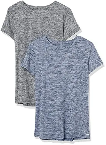 Produktbild: Amazon Essentials Damen Active Quick Dry Tech Stretch Kurzarm-T-Shirt mit Rundhalsausschnitt (in Übergröße erhältlich), 2er-Pack, Marineblau Heidekraut/Schwarz Heide, XL