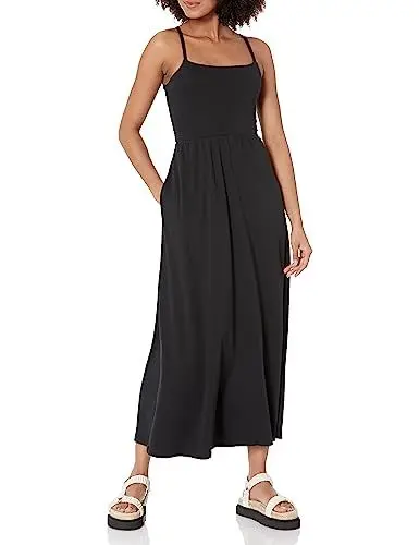 Produktbild: Amazon Essentials Damen Anliegendes, ausgestelltes Jersey-Midikleid (in Übergröße erhältlich) (zuvor Amazon Aware), Schwarz, XXL