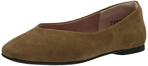 Produktbild: Amazon Essentials Damen Bequeme Ballerinas Zum Hineinschlüpfen Mit Eckiger Zehenpartie, Dunkles Olivgrün Mikro Wildleder, 36 EU