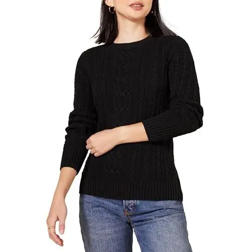 Produktbild: Amazon Essentials Damen Weicher Fisherman Cable Langarm-Pullover Mit Rundhalsausschnitt (In Übergröße Erhältlich), Schwarz, 6XL Große Größen