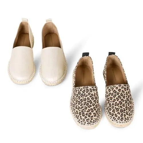 Produktbild: Amazon Essentials Damen Flache Espadrille, 2er-Pack, Gold Leopardenmuster, 41 EU