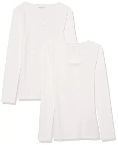 Produktbild: Amazon Essentials Damen Gerippter Pullover mit geripptem U-Ausschnitt mit schmaler Passform (erhältlich in Übergröße), 2er-Pack, Weiß, XL