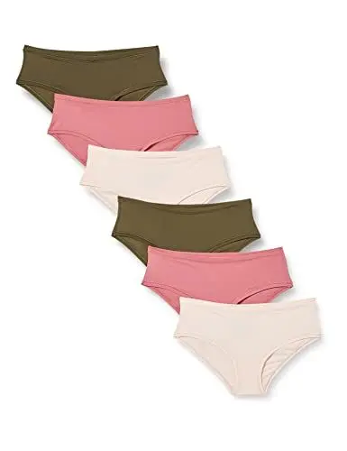 Produktbild: Amazon Essentials Damen Mikrofaser-Unterwäsche (Hipster & String, auch in großen Größen erhältlich), 6er-Pack, Dunkles Khakigrün/Mauve/Zartrosa, 5XL Große Größen