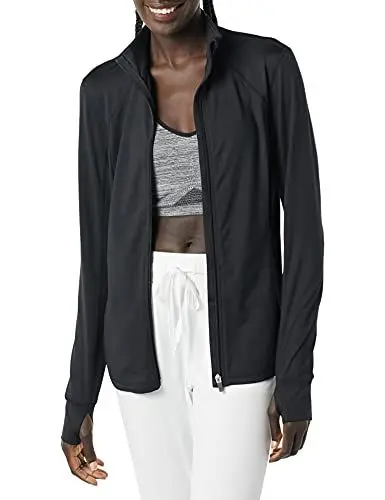 Produktbild: Amazon Essentials Damen Jacke aus Angerautem Tech-Stretch mit Langem Reißverschluss (Erhältlich in Übergröße), Schwarz, 5XL Große Größen