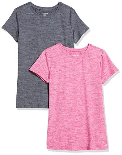Produktbild: Amazon Essentials Damen Active Quick Dry Tech Stretch Kurzarm-T-Shirt mit Rundhalsausschnitt (in Übergröße erhältlich), 2er-Pack, Himbeere Space-dye/Kohlegrau Space-dye, S