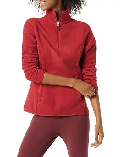 Produktbild: Amazon Essentials Damen Langärmelige Pulloverjacke Aus Polarfleece Mit Viertelreißverschluss, Klassischer Schnitt (Erhältlich In Übergröße), Dunkelrot, 6XL Große Größen
