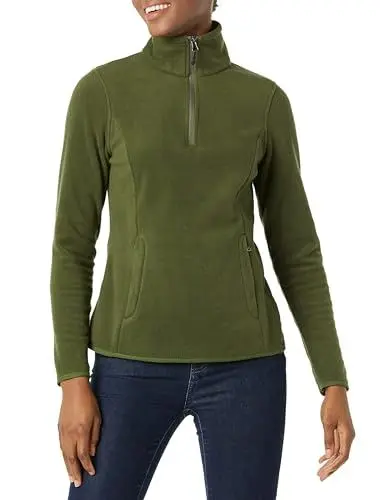 Produktbild: Amazon Essentials Damen Langärmelige Pulloverjacke Aus Polarfleece Mit Viertelreißverschluss, Klassischer Schnitt (Erhältlich In Übergröße), Olivgrün, XL Große Größen