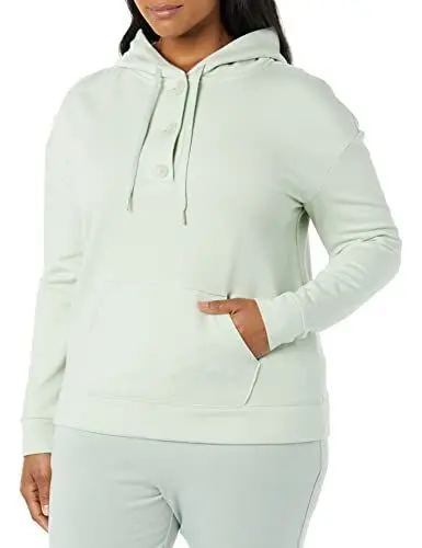 Produktbild: Amazon Essentials Damen Langärmliger Henley-Hoodie aus Fleece (in Übergröße erhältlich) (Früher Amazon Aware), Dunkelgrün, XXS