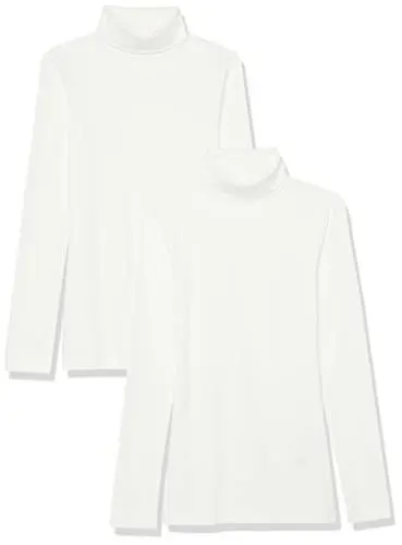 Produktbild: Amazon Essentials Damen Langärmliges Rippstrick-Lagen-Top mit Rollkragen in schmaler Passform (erhältlich in Übergrößen), 2er-Pack, Weiß, 5XL Große Größen