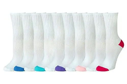 Produktbild: Amazon Essentials Damen Leicht Gepolsterte Crew-Socken aus Baumwolle, 10 Paar, Weiß, 36-39.5