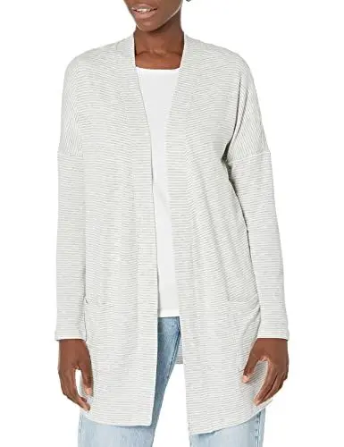Produktbild: Amazon Essentials Damen Ultraleichter Relaxed Fit-Cardigan mit offener Vorderseite, Grau Meliert Streifen, XS