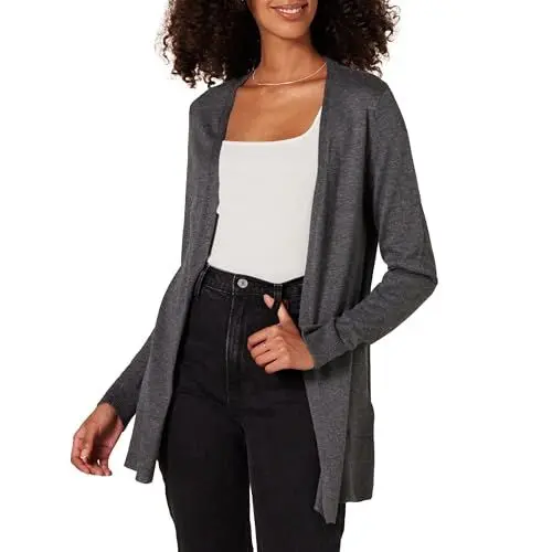 Produktbild: Amazon Essentials Damen Leichte Strickjacke ohne Knöpfe (in Übergröße erhältlich), Dunkelgrau Meliert, XS