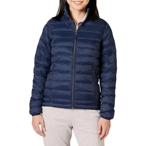 Produktbild: Amazon Essentials Damen Leichte, langärmelige, wasserabweisende, packbare Pufferjacke (in Übergröße erhältlich), Marineblau, M