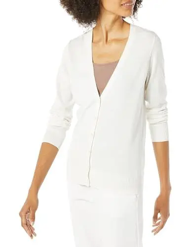 Produktbild: Amazon Essentials Damen Leichter Cardigan mit V-Ausschnitt (in Übergröße erhältlich), Elfenbein, L