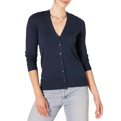 Produktbild: Amazon Essentials Damen Leichter Cardigan mit V-Ausschnitt (in Übergröße erhältlich), Marineblau, M