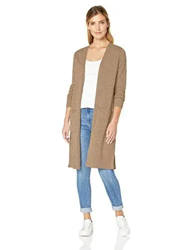 Produktbild: Amazon Essentials Damen Leichter, Länger Geschnittener, Langärmliger Cardigan-Pullover Mit Offener Vorderseite (In Übergröße Erhältlich), Kamelbraun Meliert, S