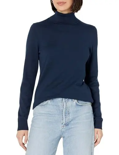 Produktbild: Amazon Essentials Damen Leichter, Langärmeliger Rollkragenpullover, Klassischer Schnitt (Erhältlich In Übergröße), Marineblau, XL