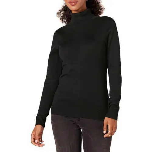Produktbild: Amazon Essentials Damen Leichter, Langärmeliger Rollkragenpullover, Klassischer Schnitt (Erhältlich In Übergröße), Schwarz, L