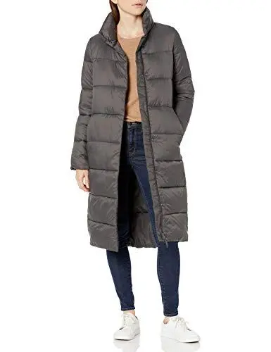 Produktbild: Amazon Essentials Damen Leichter, Langer Cocoon-Puffer-Wintermantel, Wasserabweisend, Durchgehender Reißverschluss, Dunkelgrau, L