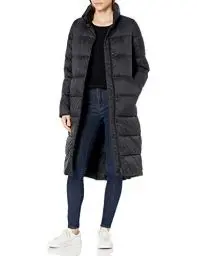 Produktbild: Amazon Essentials Damen Leichter, Langer Cocoon-Puffermantel, Wasserabweisend, Schwarz, XS