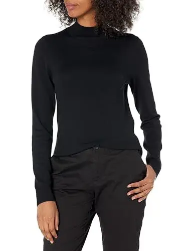 Produktbild: Amazon Essentials Damen Leichter Pullover mit Stehkragen (in Übergröße erhältlich), Schwarz, S