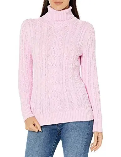 Produktbild: Amazon Essentials Damen Leichter Rollkragenpullover Mit Zopfmuster (Erhältlich In Übergröße), Hellrosa, M