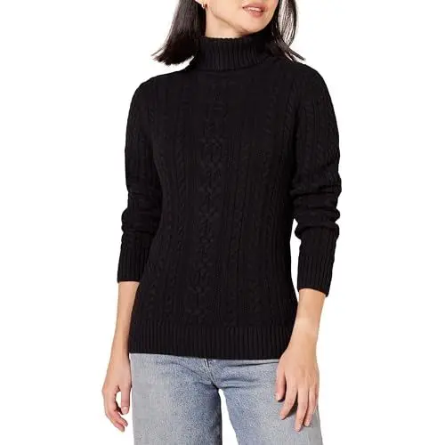 Produktbild: Amazon Essentials Damen Leichter Rollkragenpullover Mit Zopfmuster (Erhältlich In Übergröße), Schwarz, M