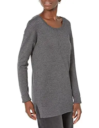 Produktbild: Amazon Essentials Damen Leichter, langärmliger Tunika-Pullover mit U-Ausschnitt (in Übergröße erhältlich), Dunkelgrau Meliert, S