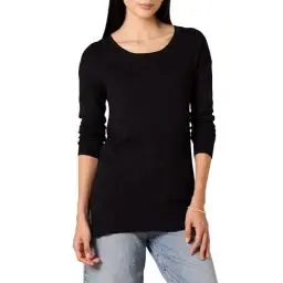 Produktbild: Amazon Essentials Damen Leichter, langärmliger Tunika-Pullover mit U-Ausschnitt (in Übergröße erhältlich), Schwarz, S