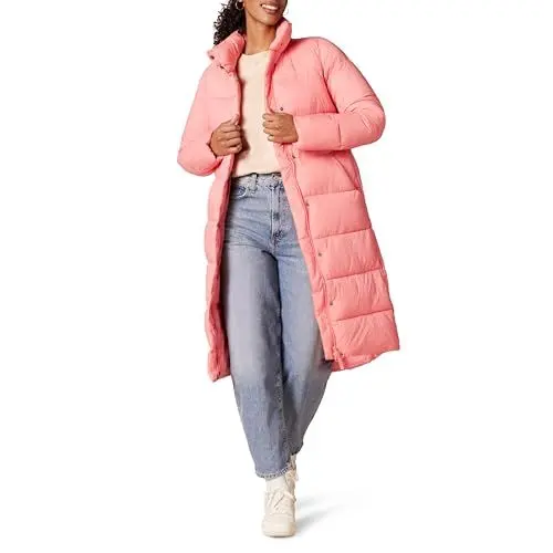 Produktbild: Amazon Essentials Damen Leichter, Langer Cocoon-Puffer-Wintermantel, Wasserabweisend, Durchgehender Reißverschluss, Rosa, L