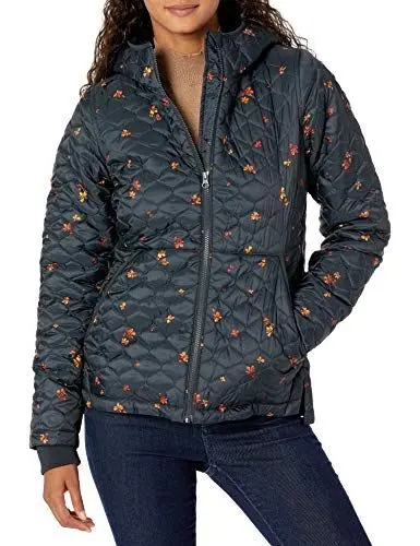 Produktbild: Amazon Essentials Damen Leichte, Gesteppte, Wasserabweisende Steppjacke mit Sherpa-Futter Und Durchgehendem Reißverschluss, Schwarz Leafy Floral, XL