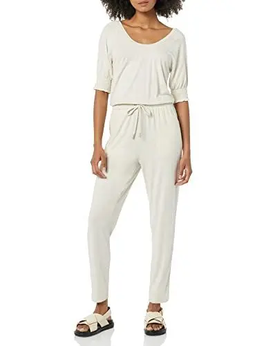 Produktbild: Amazon Essentials Damen Overall aus Modal mit ellenbogenlangen Puffärmeln und Bindetaille (in Übergröße erhältlich) (Früher Amazon Aware), Haferbeige Meliert, XL