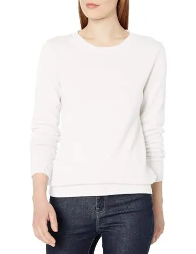 Produktbild: Amazon Essentials Damen Pullover Mit Rundhalsausschnitt Aus 100 % Baumwolle (Erhältlich In Übergröße), Weiß, M