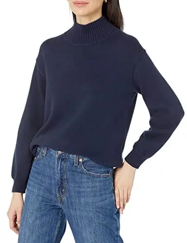 Produktbild: Amazon Essentials Damen Pullover aus Baumwolle mit hohem Stehkragen (erhältlich in Übergröße), Marineblau, 5XL Große Größen