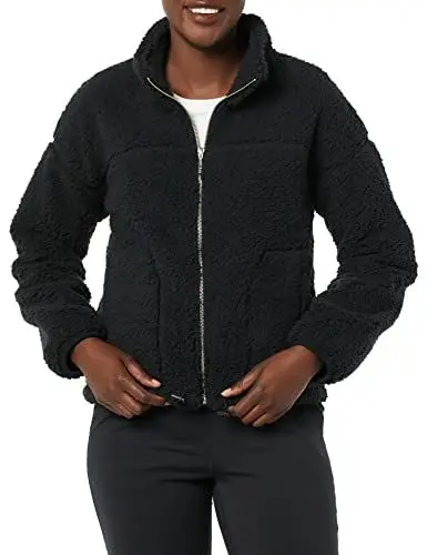 Produktbild: Amazon Essentials Damen Sherpa-Fleecejacke Mit Reißverschluss Und Stehkragen, Schwarz, L