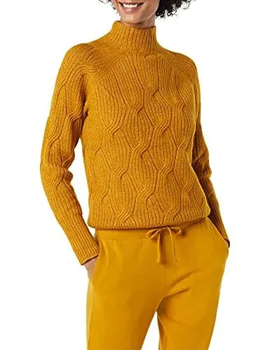 Produktbild: Amazon Essentials Damen Langarm-Pullover Für Den Winter, Soft-Touch-Zopfmuster Mit Trichterausschnitt, Tabakbraun, XS
