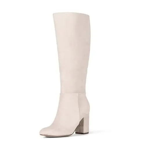 Produktbild: Amazon Essentials Damen Stiefel mit hohem Absatz, Graues Wildlederimitat, 36 EU Weit