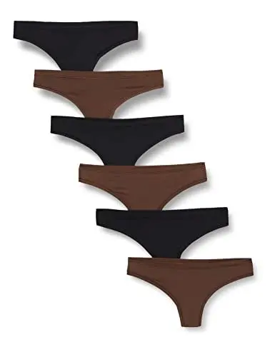 Produktbild: Amazon Essentials Damen Mikrofaser-Unterwäsche (Hipster & String, auch in großen Größen erhältlich), 6er-Pack, Haselnuss/Schwarz, 42