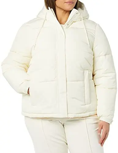 Produktbild: Amazon Essentials Damen Wasserabweisende Daunenjacke mit Kapuze und Sherpa-Innenfutter (in Übergröße erhältlich) (zuvor Amazon Aware), Elfenbein, XXS