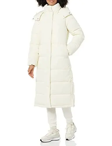 Produktbild: Amazon Essentials Damen Wasserabweisender, Langer Daunenmantel aus recyceltem Polyester mit Kapuze (in Übergröße erhältlich) (Früher Amazon Aware), Elfenbein, 5XL Große Größen