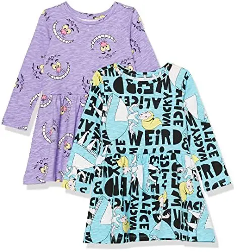 Produktbild: Amazon Essentials Disney | Marvel | Star Wars | Frozen | Princess Mädchen Langärmlige Freizeit-Strickkleider (zuvor Spotted Zebra), 2er-Pack, Disney Alice, 10 Jahre