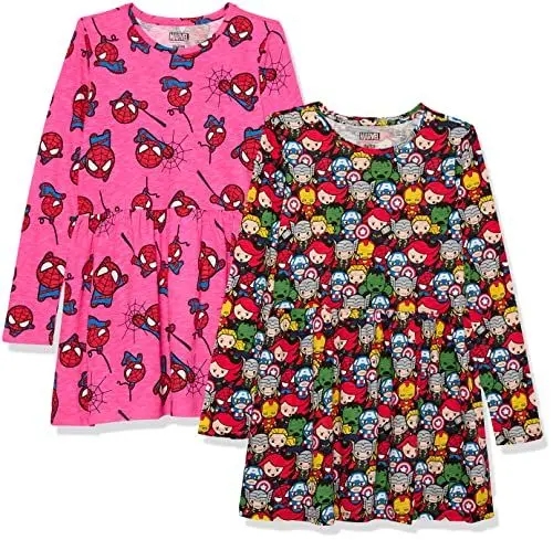 Produktbild: Amazon Essentials Disney | Marvel | Star Wars | Frozen | Princess Mädchen Langärmlige Freizeit-Strickkleider (zuvor Spotted Zebra), 2er-Pack, Rosa Marvel Spider-Man, 3 Jahre