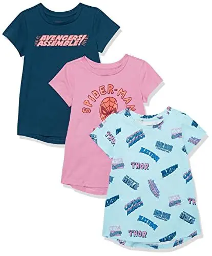 Produktbild: Amazon Essentials Disney | Marvel | Star Wars | Princess Mädchen Kurzärmelige Tunika-T-Shirts, 3er-Pack, 3er-pack Marvel Heroes, 8 Jahre