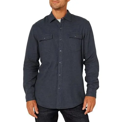 Produktbild: Amazon Essentials Herren Flanellhemd mit 2 Taschen und Langen Ärmeln in normaler Passform, Dunkles Jeansblau, L