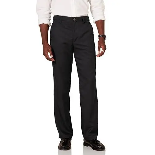 Produktbild: Amazon Essentials Herren Flatfront-Anzughose mit Erweiterbarem Bund, Klassisch Geschnitten, Schwarz, 34W / 30L