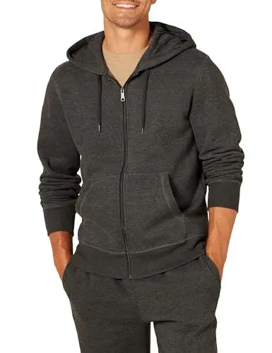 Produktbild: Amazon Essentials Herren Fleece-Kapuzenpulli mit durchgehendem Reißverschluss (erhältlich in den Größen Big & Tall), Dunkelgrau Meliert, XL